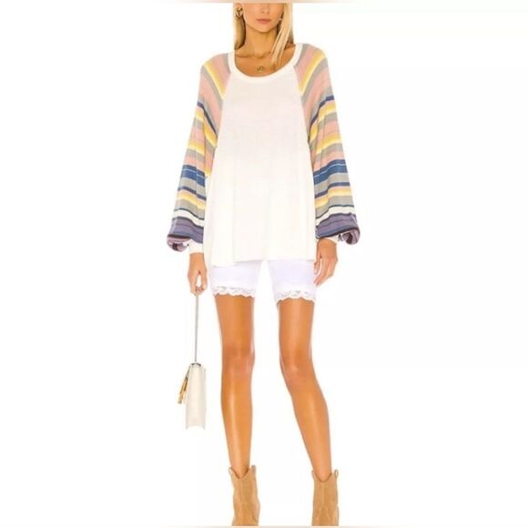 Free People Rainbow Dreams Balloon-Sleeve Top Sweater Size S - Picture 3 of 8